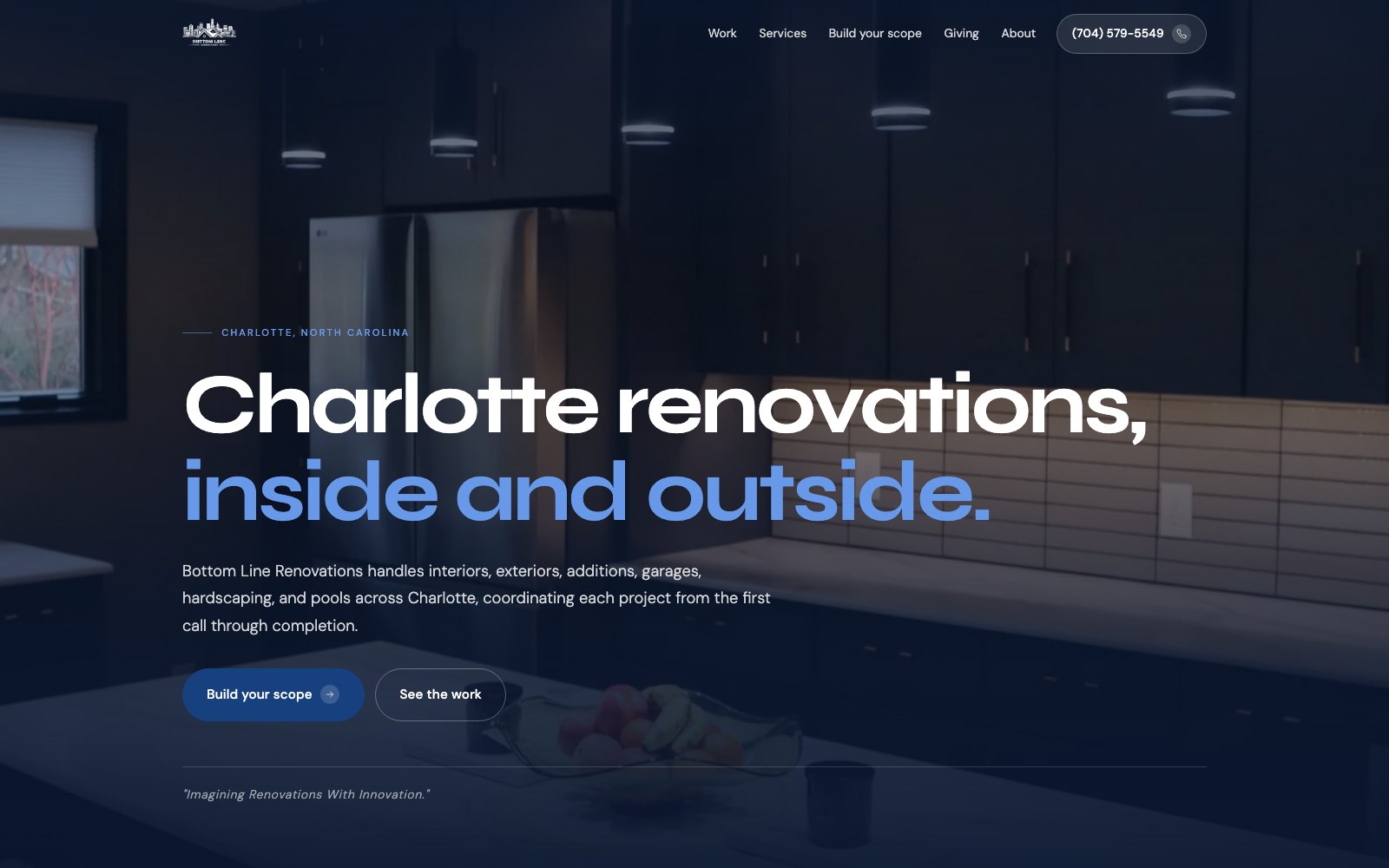 The new Bottom Line Renovations homepage concept