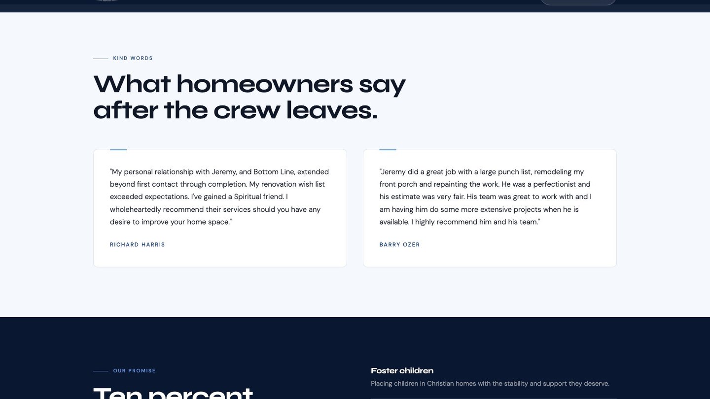 Published client feedback on the new homepage